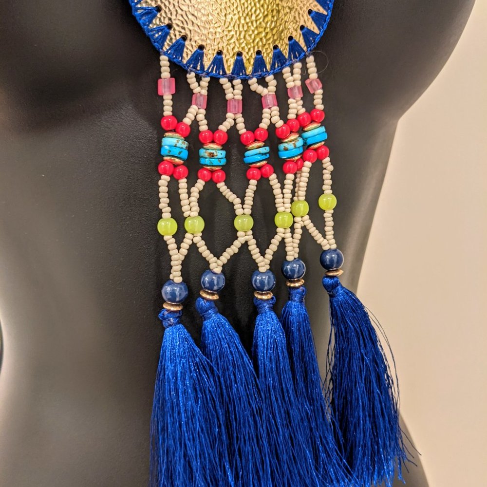 Chico's Tribal Boho Seed Bead Tassel Pendant Statement Necklace - Picture 3 of 4